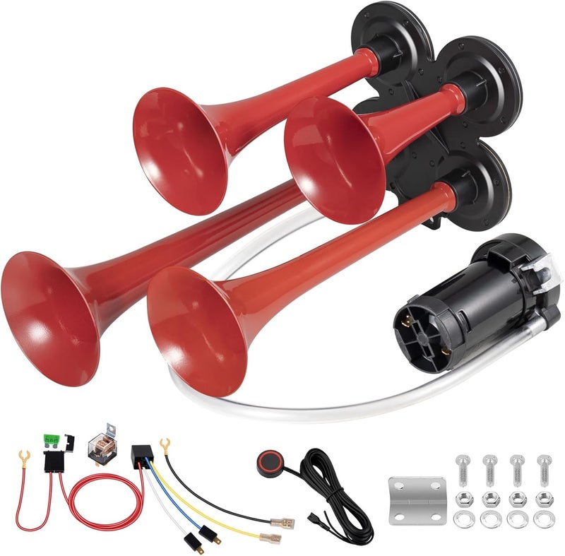 banhao Car Horn 4 Trumpet for Truck Air Horn 180dB Train Horn Kit for 12v Vehicle Loud with Compressor and Switch Button? - Image 1